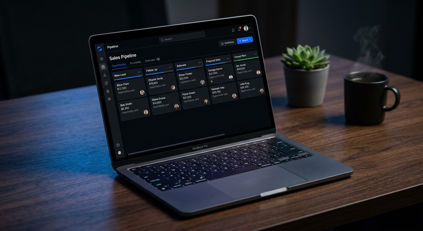 Pipeline de oportunidades — do New Lead ao Closed Won, com o valor de cada job